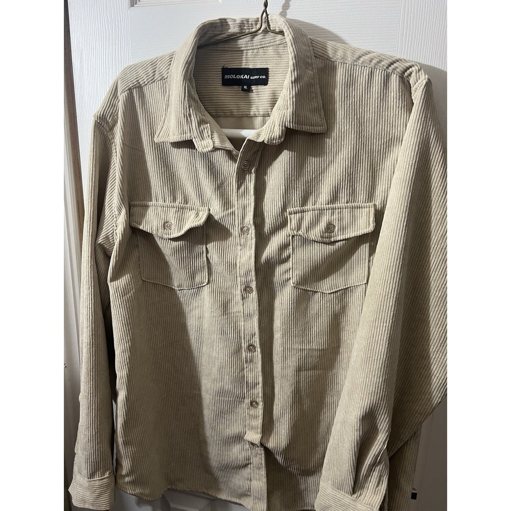 Molokai Surf Co X-Large Corduroy Long Sleeve Shirt Beige‎